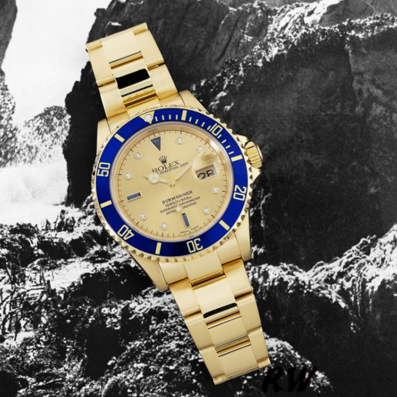 Rolex Submariner 16618 Yellow Gold Champagne Dial 40mm Mens Replica Watch