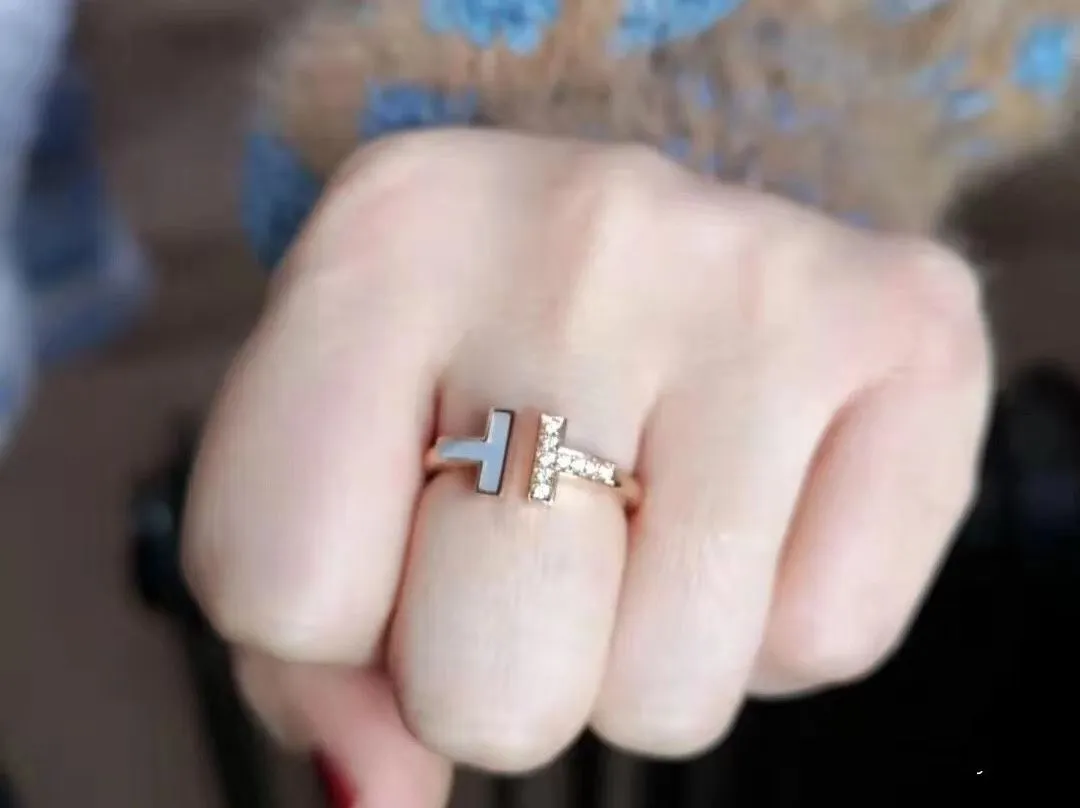 Womens Tiffany T Mother Of Pearl Rose Gold Double T Diamonds Wire Ring 6/7/8 US