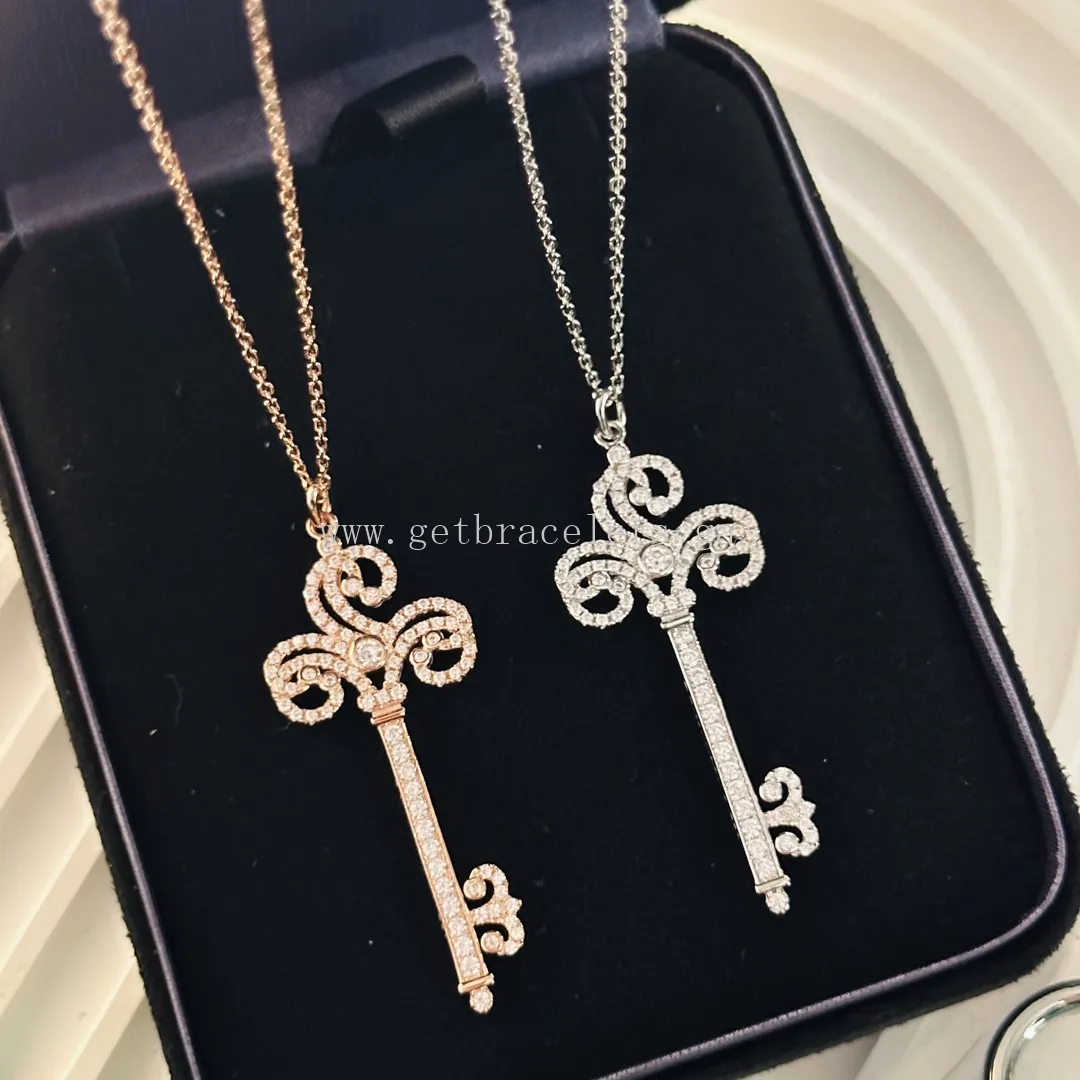 Tiffany Keys Fleur de Lis Key Pendant Rose Gold/White Gold