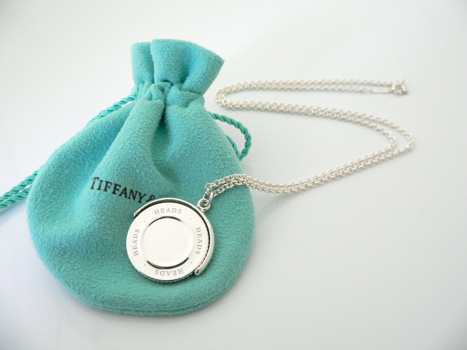 Tiffany & Co Heads Tails Necklace Coin Flip Pendant Charm Chain Love Gift Pouch