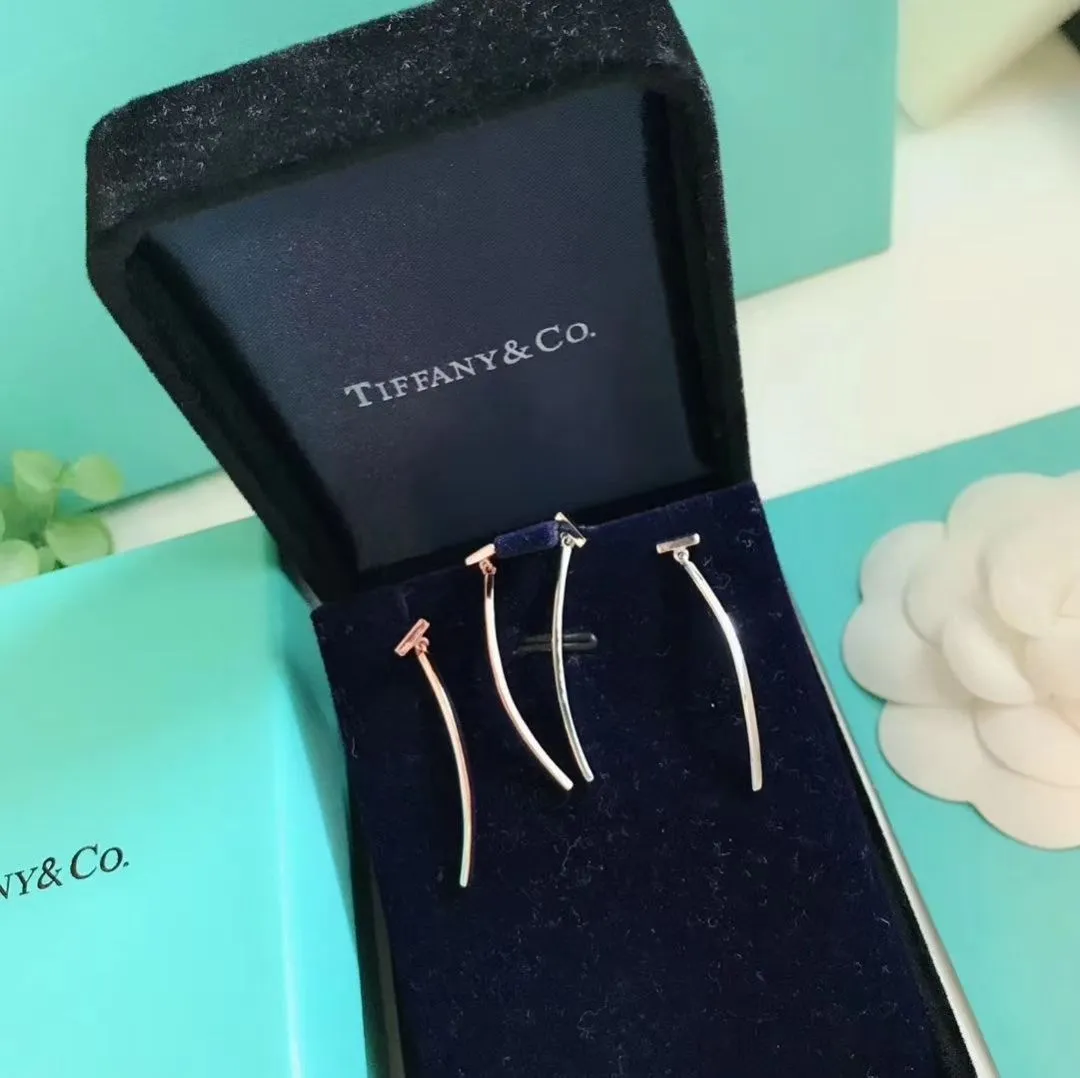 Design Tiffany T 925 Silver Wire Bar Pendant Ladies T Motif Earrings Rose Gold/Silver 62271906 Wholesale Valentines Day Gift