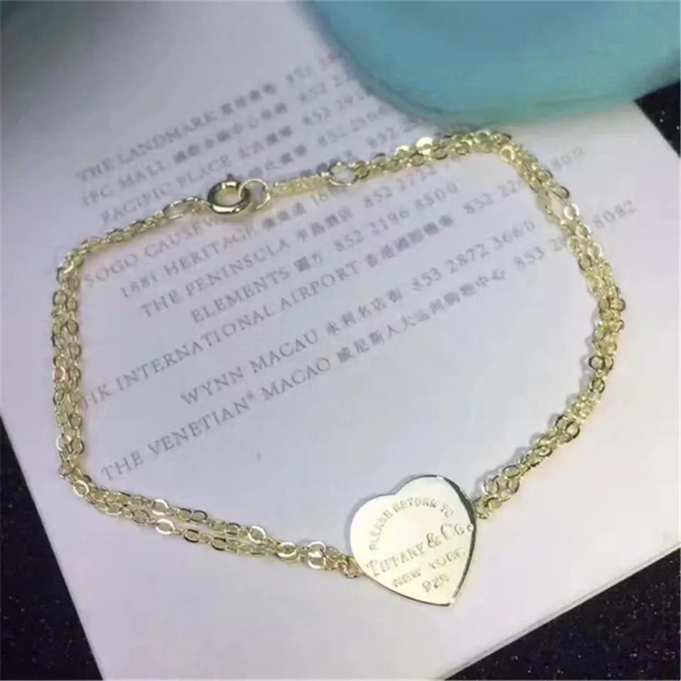 Return To Tiffany Dual Chain Heart Tag Bracelet Silver/Rose Gold/Yellow Gold Party Style Women Fine Jewelry Malaysia GRP06398