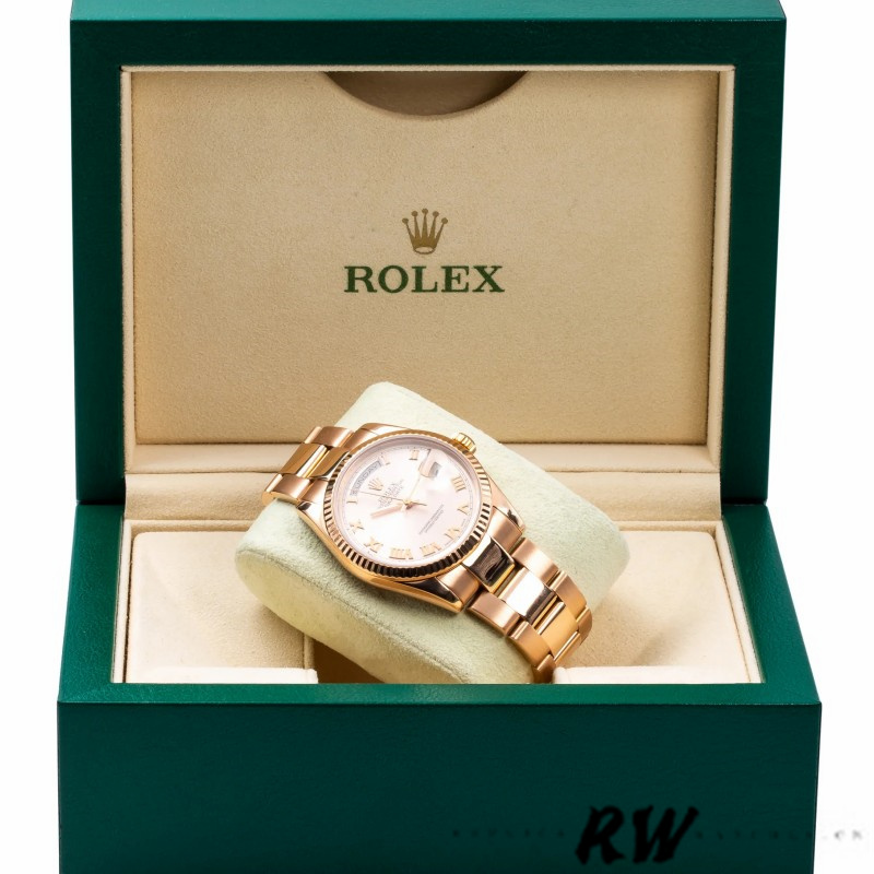 Rolex Day-Date 118235 Pink Roman Numeral dial Fluted Bezel 36mm Lady Replica Watch