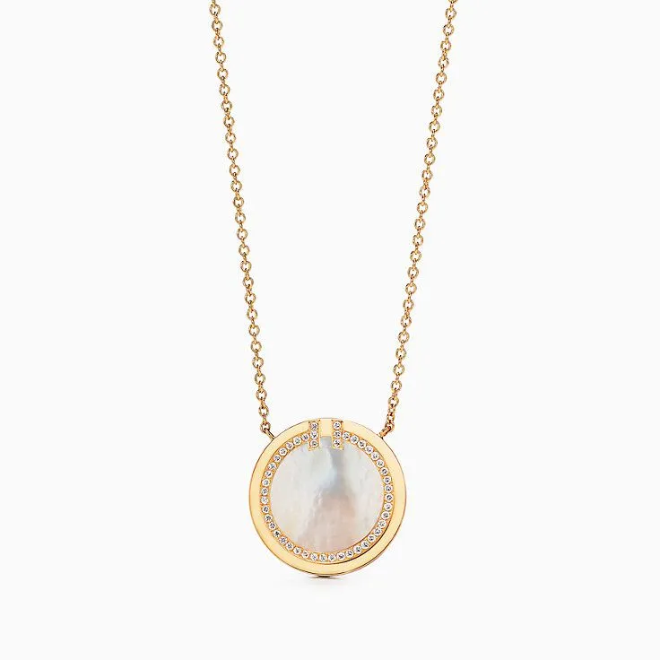 Women's Latest Style Tiffany Double T Diamonds Circle Mother-Of-Pearl Pendant Silver Necklace