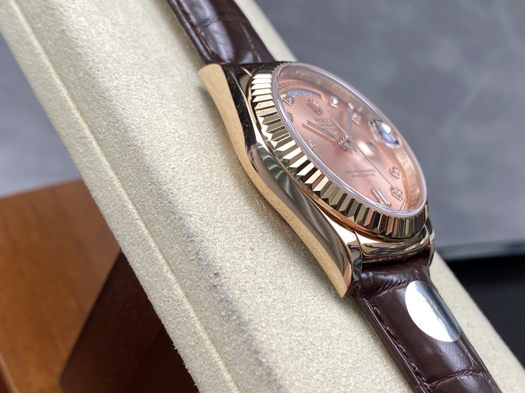 Rolex Day Date 36 Yellow Gold Case 118135 0101 Brown Leather Watch