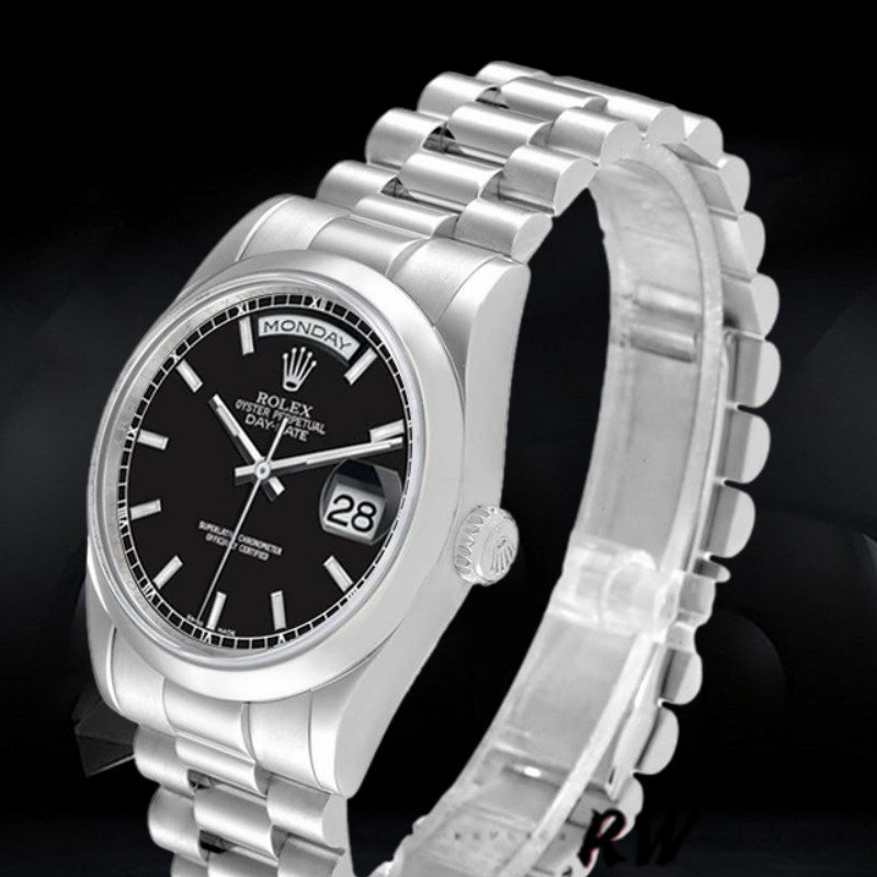 Rolex Day Date 118206 Platinum Black Dial 36mm Unisex Replica Watch