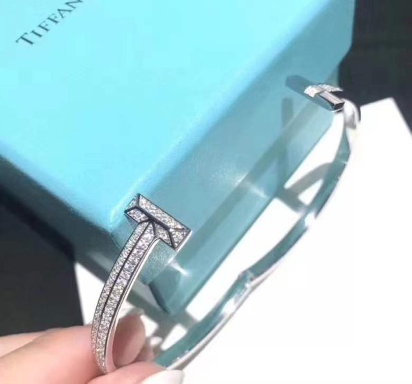 Tiffany Bracelet Dupe, T1 Wide Diamond Hinged Bangle, Platinum & Rose Gold