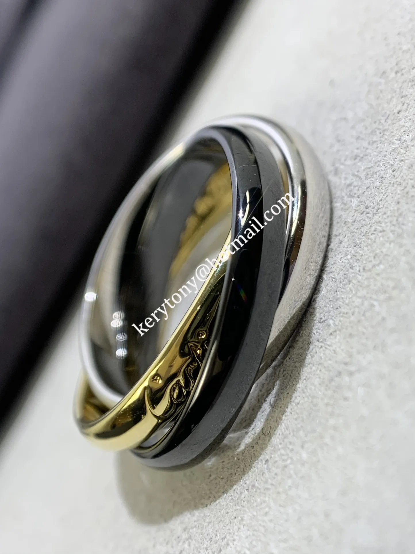 Replica Cartier Trinity Ring White Gold/Yellow Gold with Black Classic Ceramic For Womens Replica