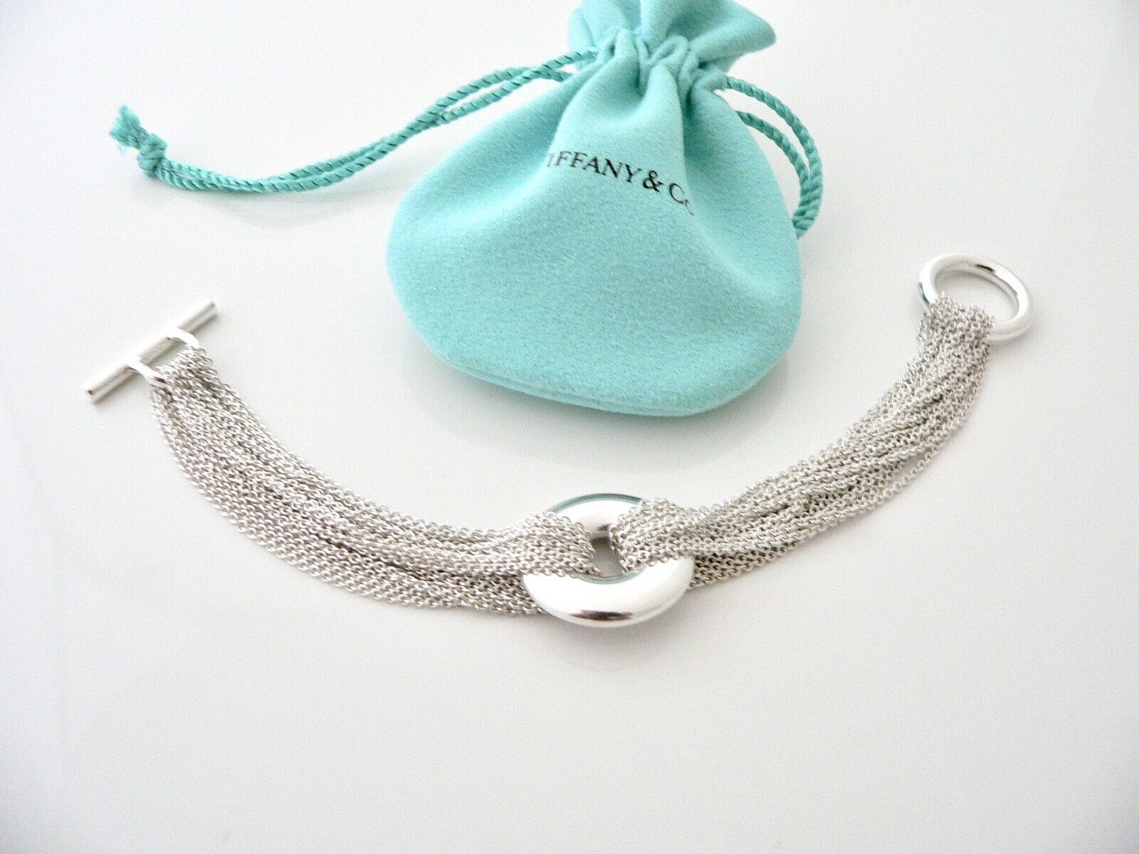Tiffany & Co Circle Mesh Bracelet Multi Strand Bangle Rare 7.5 Inch Silver Gift