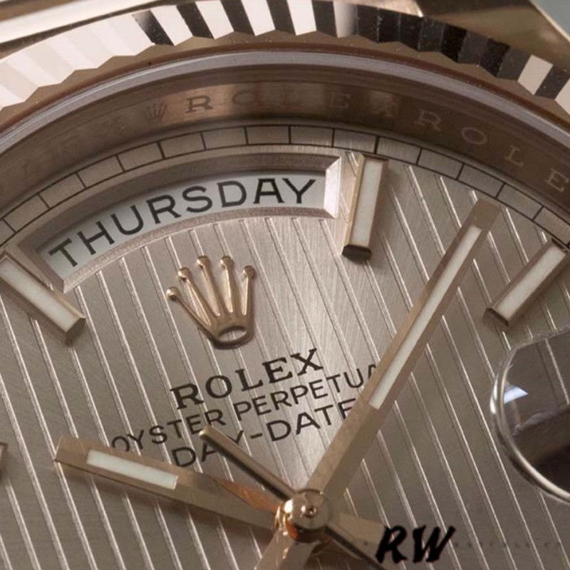 Rolex Day-Date 228235 Sundust Stripe Motif Dial Fluted Bezel 40mm Mens Replica Watch