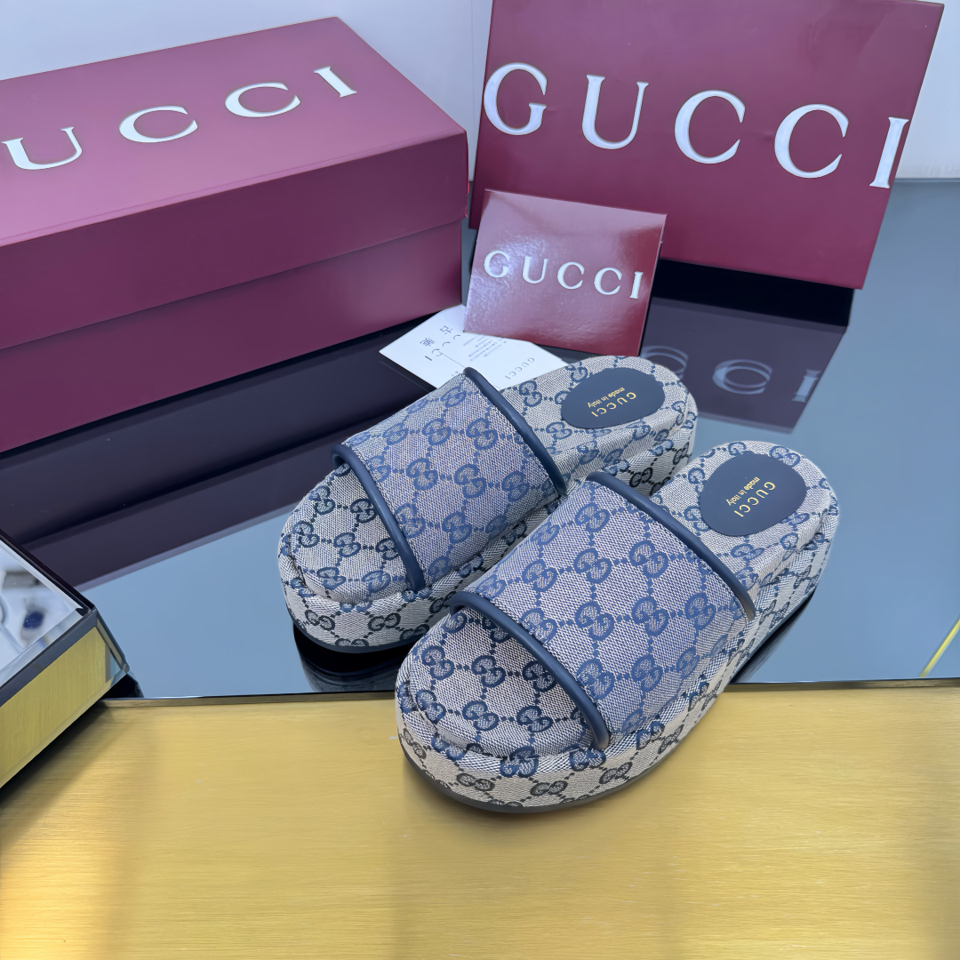 Gucci Shoes Classic GG Embroidered Couple's Thick Bottom Slippers