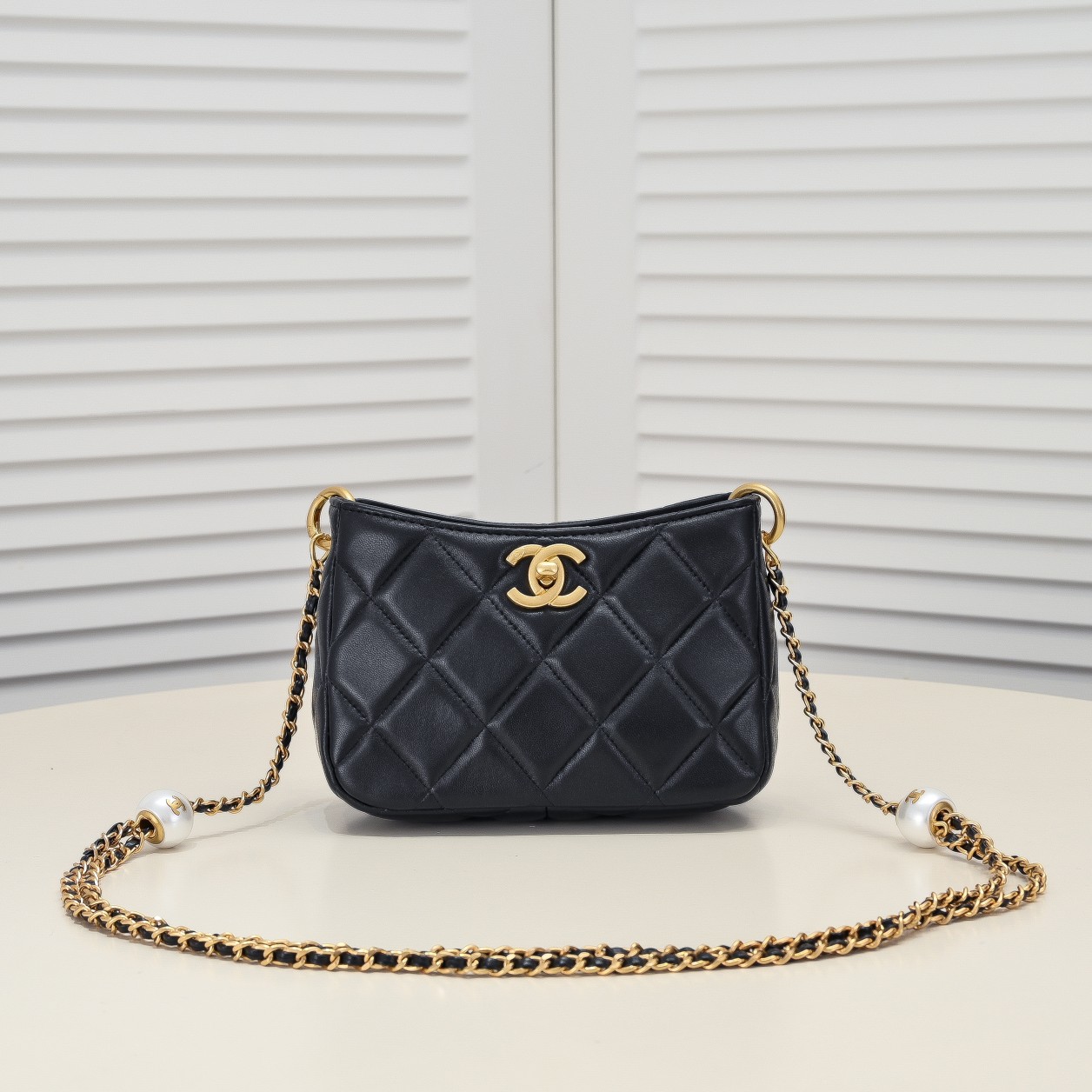 Chanel 24S Hobo Bag With Pearl Adjustable Shoulder Bag Handbag