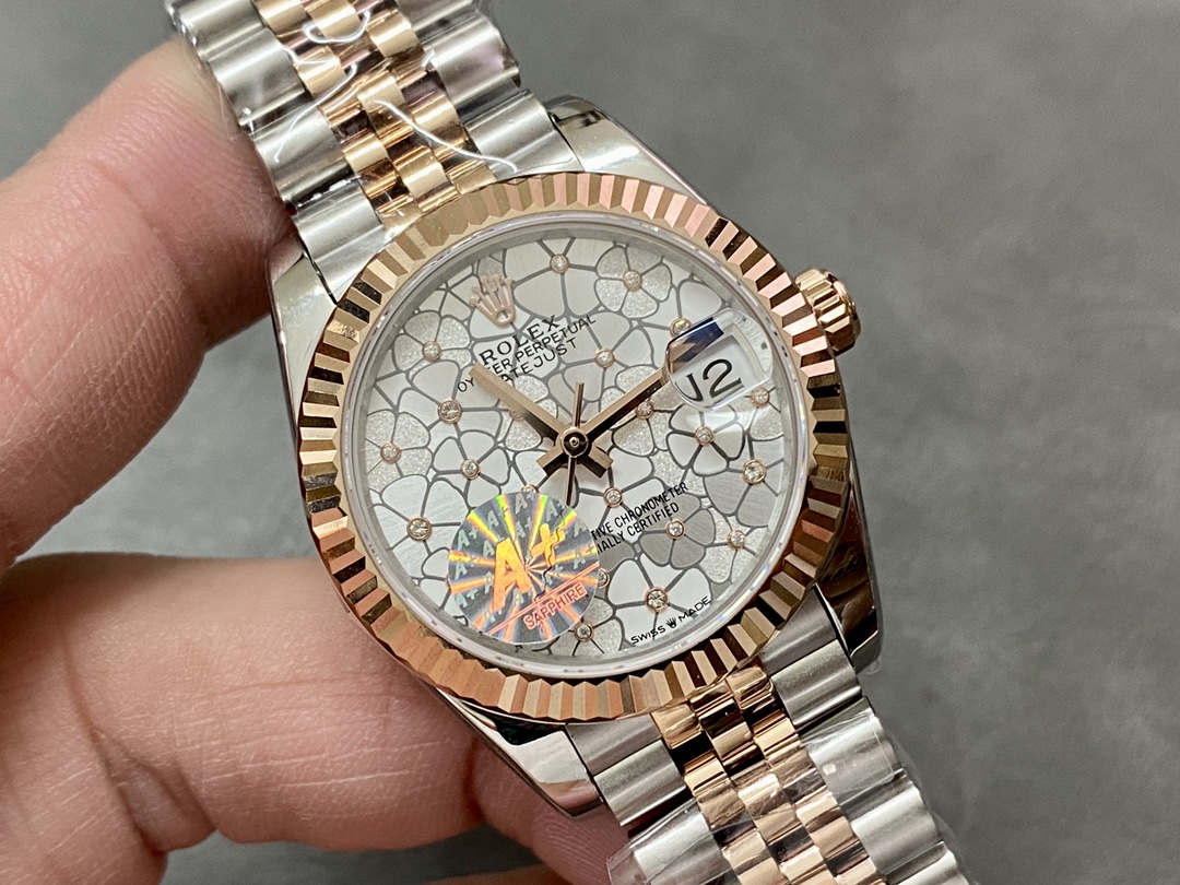 Rolex Datejust 31 Two Tone Silver Floral-Motif Diamond Bezel m278381rbr 0032 Women's Watch