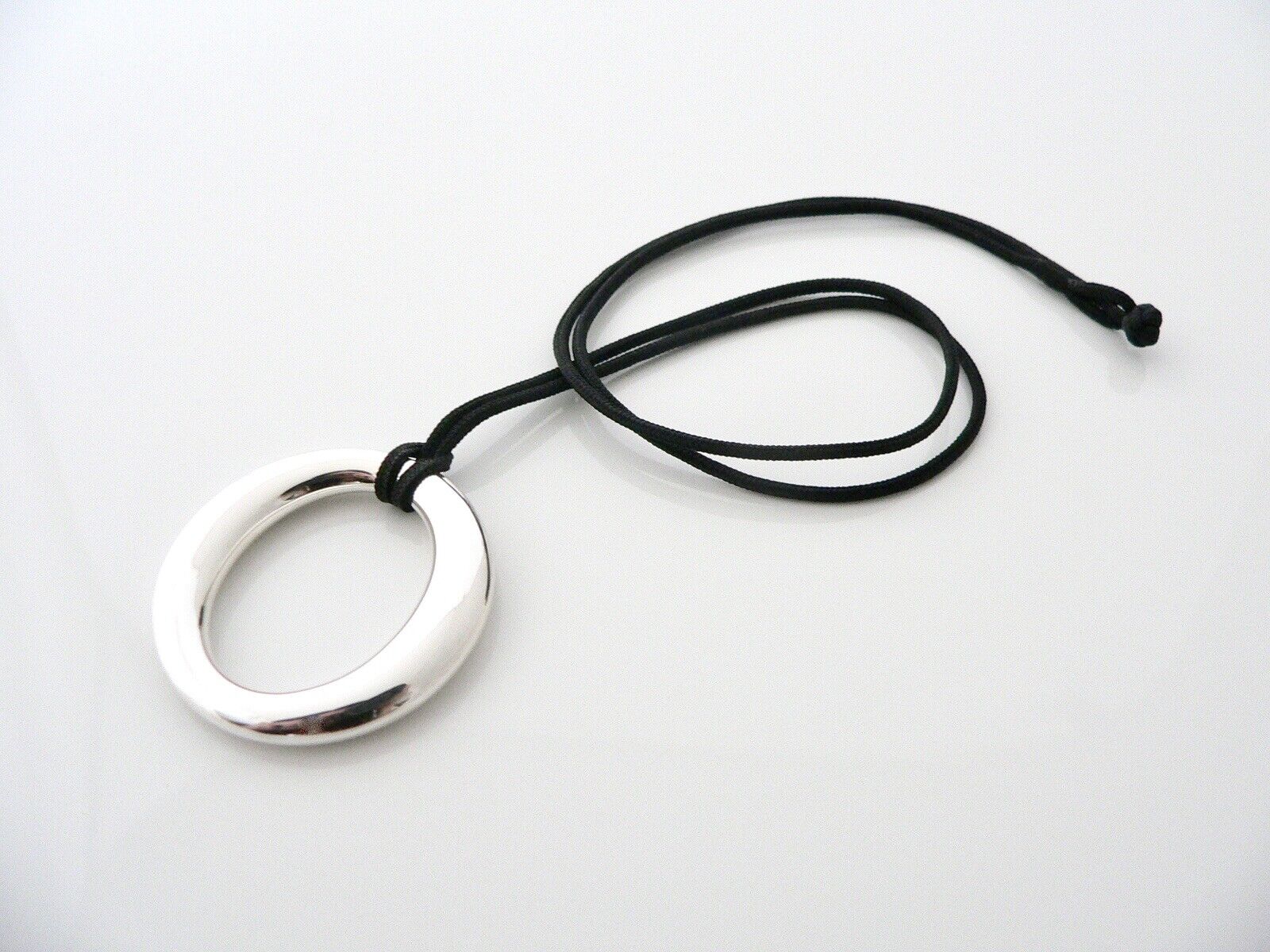 Tiffany & Co Sevillana Necklace Peretti 1.5 Inch Pendant 19 In Silk Cord Love