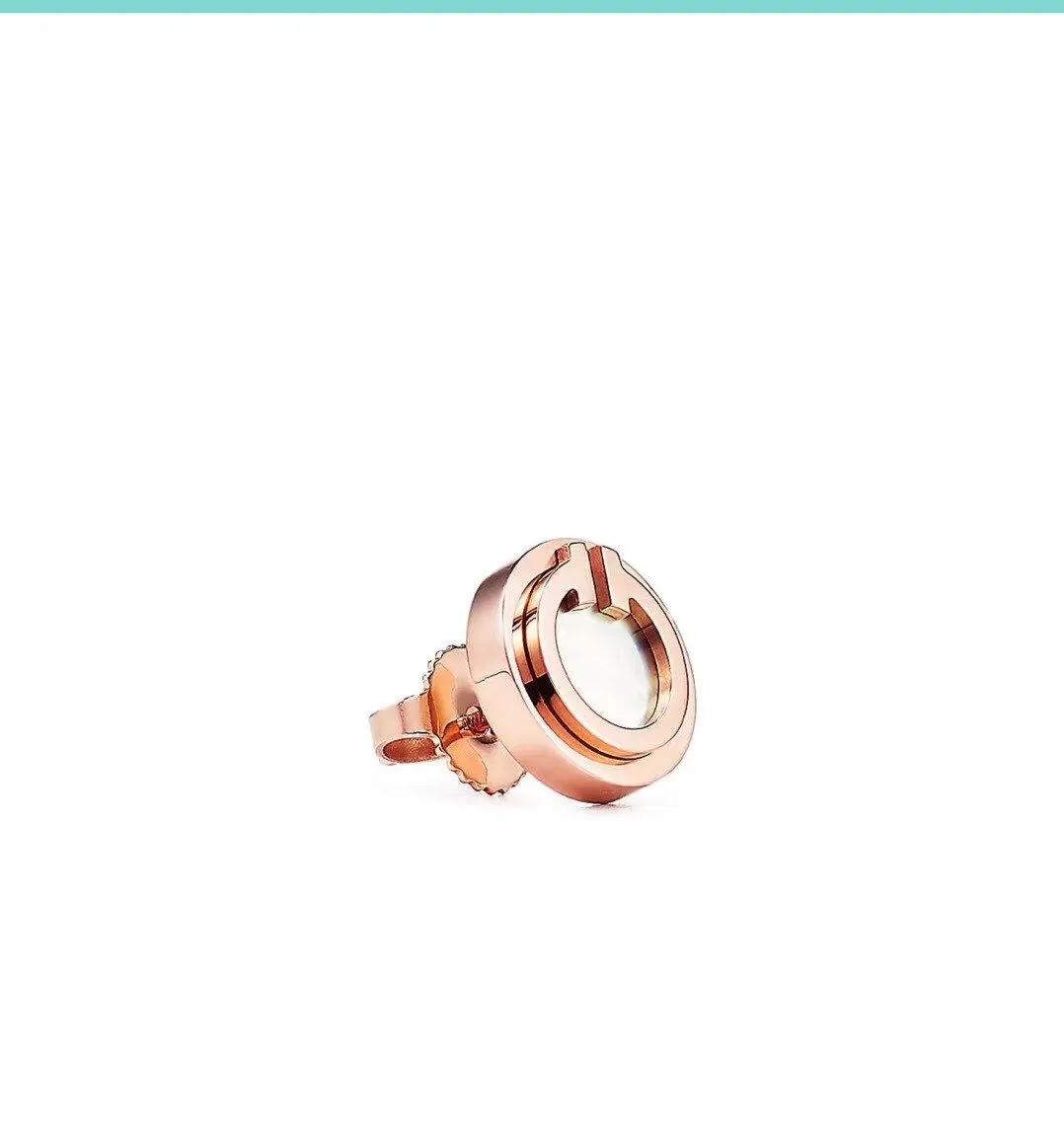 Copy Tiffany Tiffany T White Mother Of Pearl 18K Rose Gold Circle Earrings Button Stud Earrings