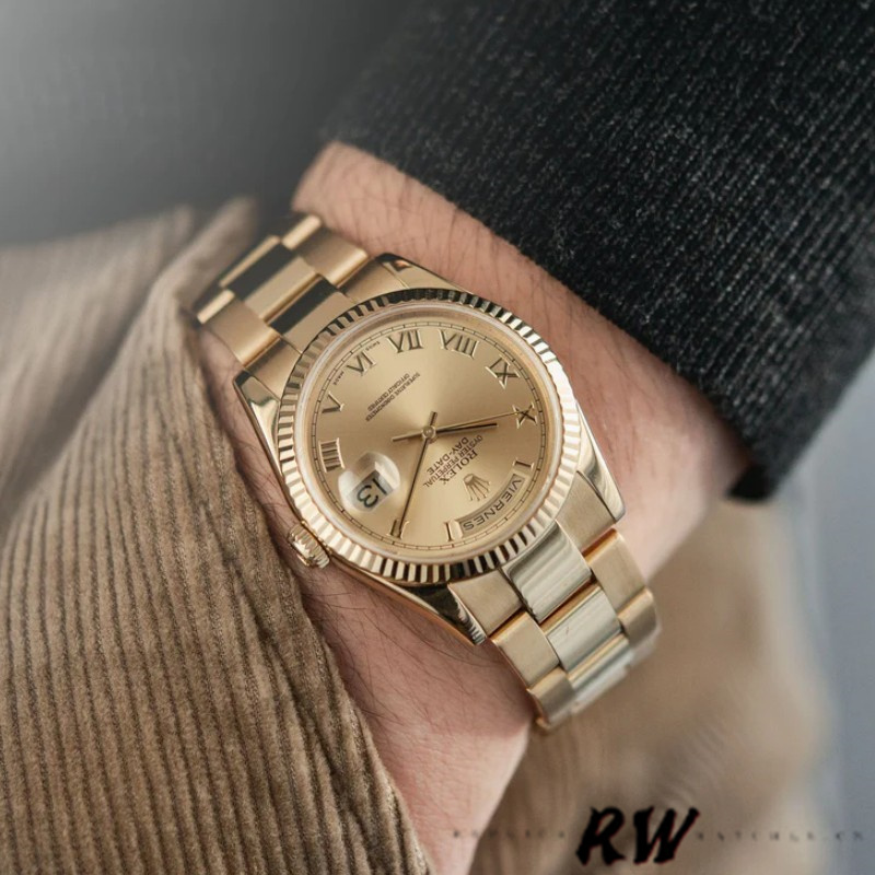 Rolex Day-Date 118238 Champagne Dial Yellow gold 36mm Unisex Replica Watch