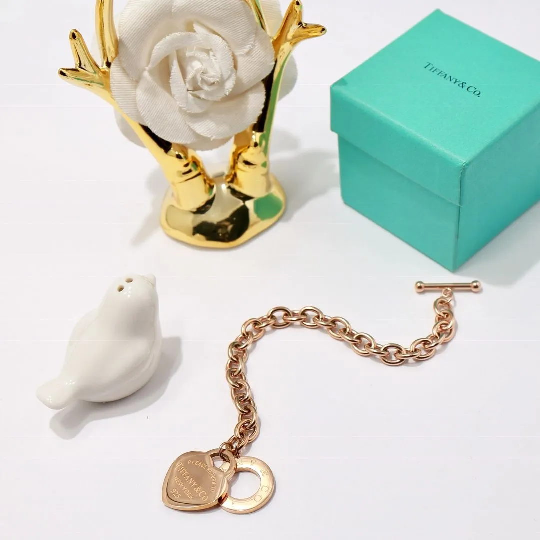 Tiffany Return To Classic New York Heart Pendant Thick Link Bracelet Silver/Yellow Gold/Rose Gold For Sale HK
