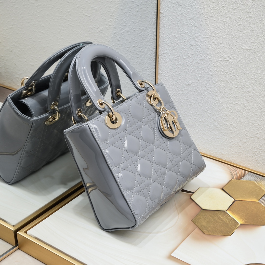 Small Lady Dior My ABCDior Bag Grey patent leather CD2026 XB081 20cm