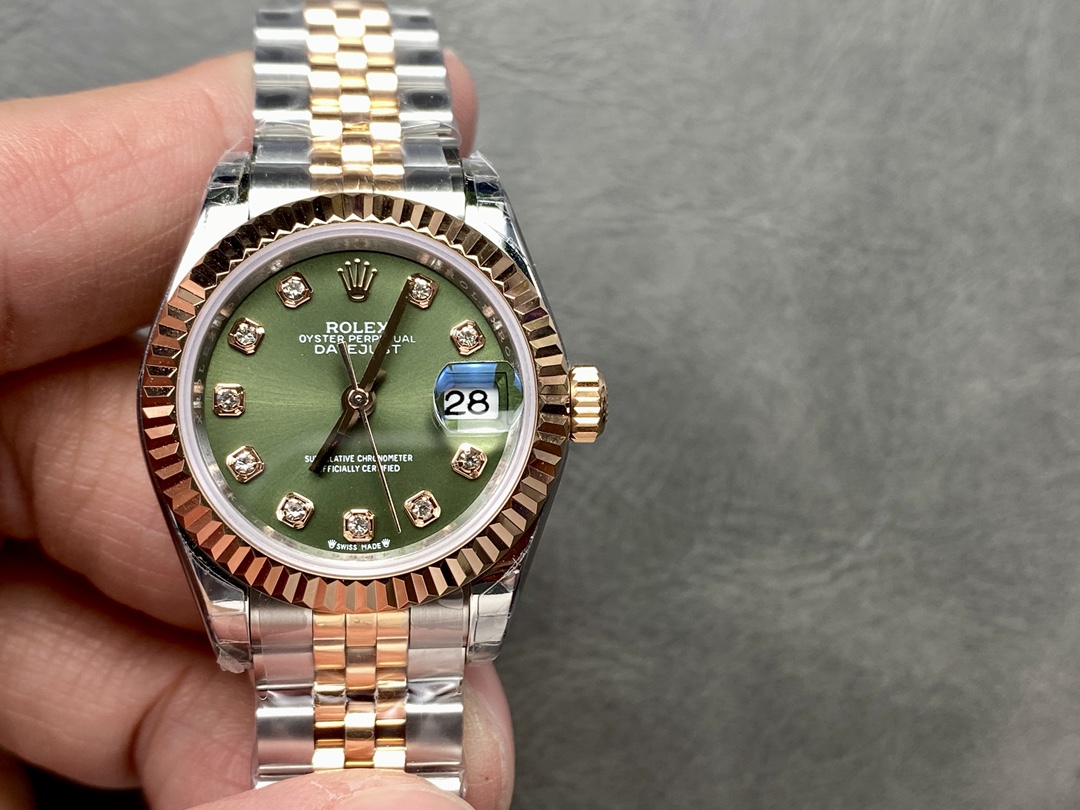 Rolex Datejust 279171 0007 28 Olive Green Diamond-Set Jubilee Ladies Watch