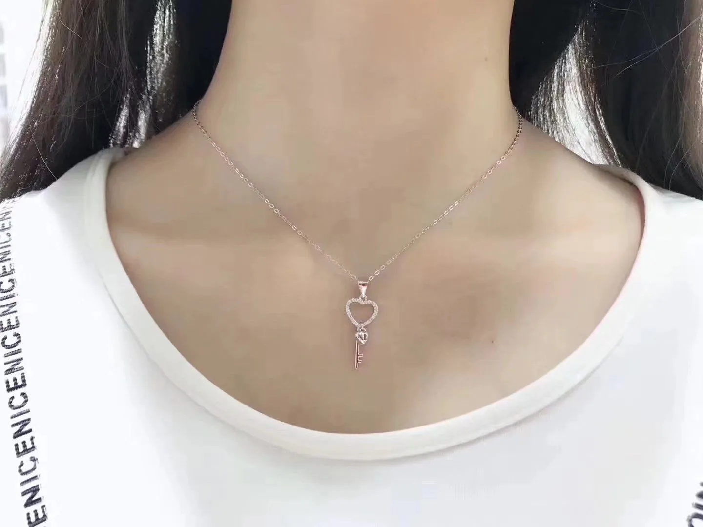 Couple Style Tiffany Keys Heart Key Crystals Pendant Necklace Lowest Price