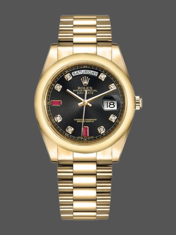 Rolex Day-Date 118208 Black Diamond Dial 36mm Unisex Replica Watch