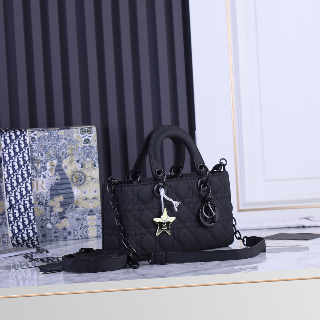 Medium Lady D-Joy Bag Black Matte 2088 XB002 26cm