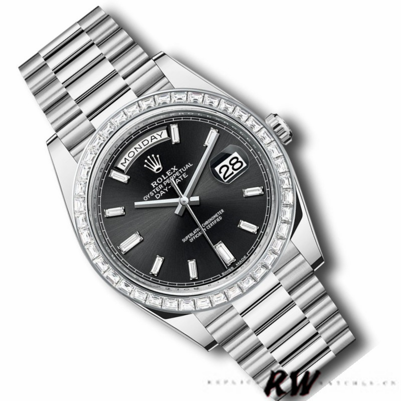 Rolex Day-Date 228396TBR Black Dial Diamond Bezel 40mm Mens Replica Watch