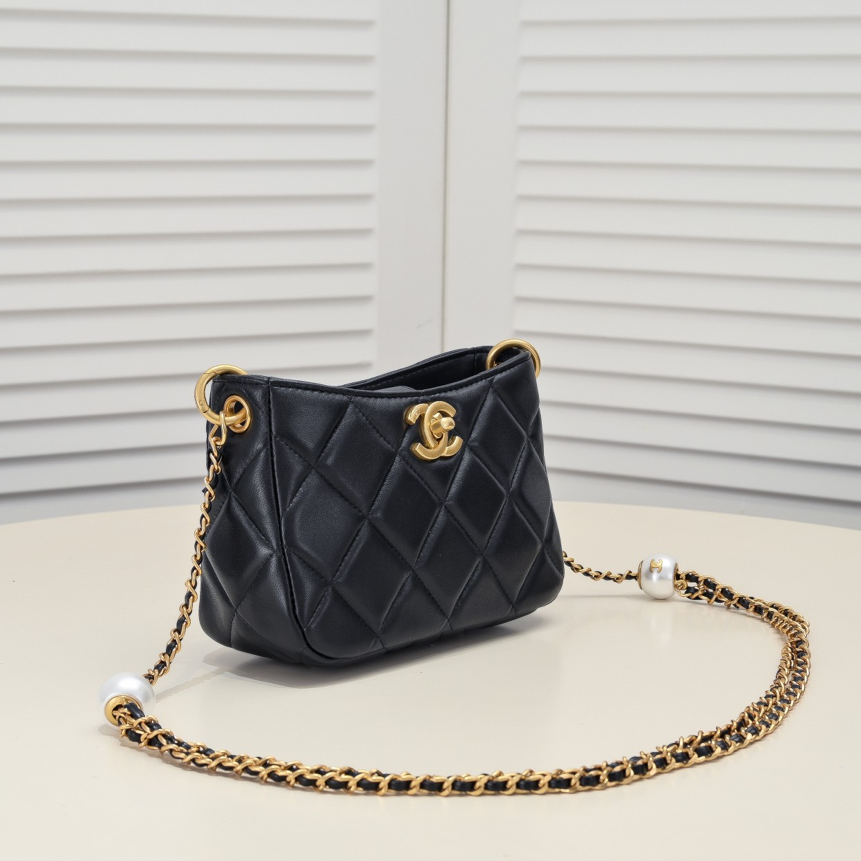 Chanel 24S Hobo Bag With Pearl Adjustable Shoulder Bag Handbag