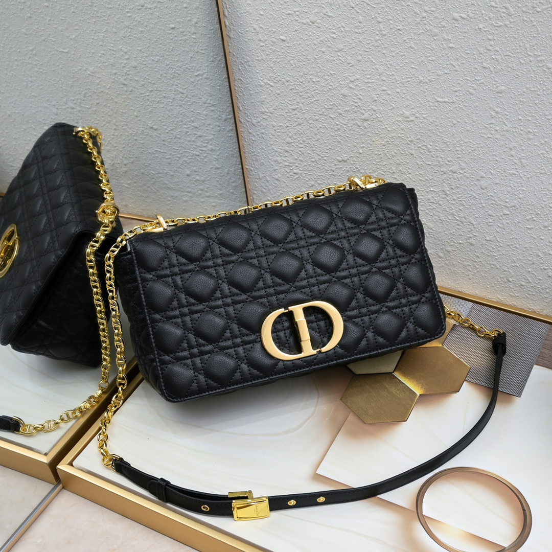 Large Dior Caro Bag Black 9797 XB002 28cm
