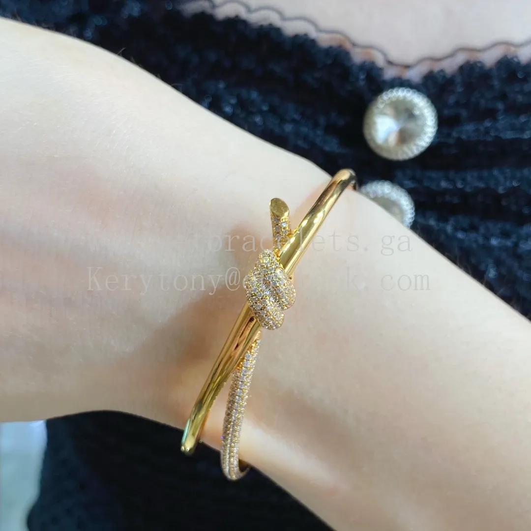 Tiffany Double Row Hinged Bangle in Rose Gold/Yellow Gold with Diamonds