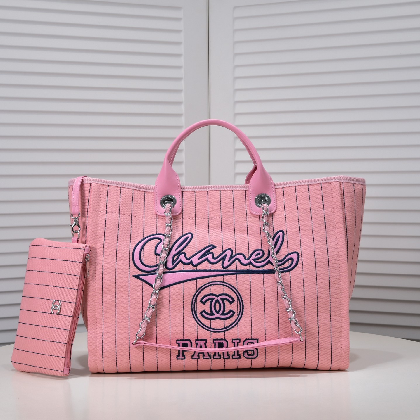 Chanel Cruise Chain Canvas Beach Bag Shopping bag Tote Shoulder Bag Handbag
