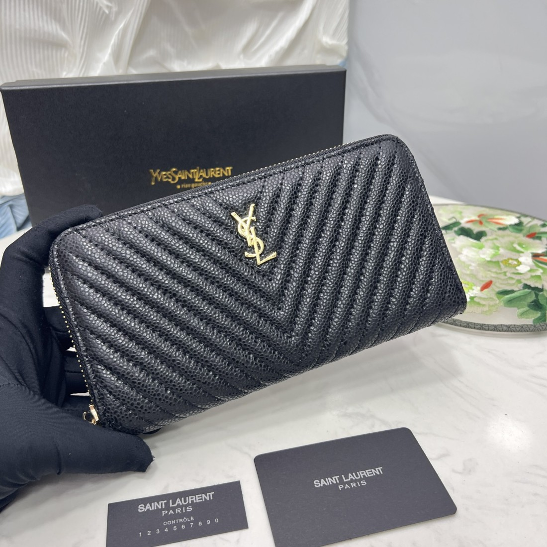 Saint Laurent YSL Caivar Zipper Long Wallet Purse(Replica)