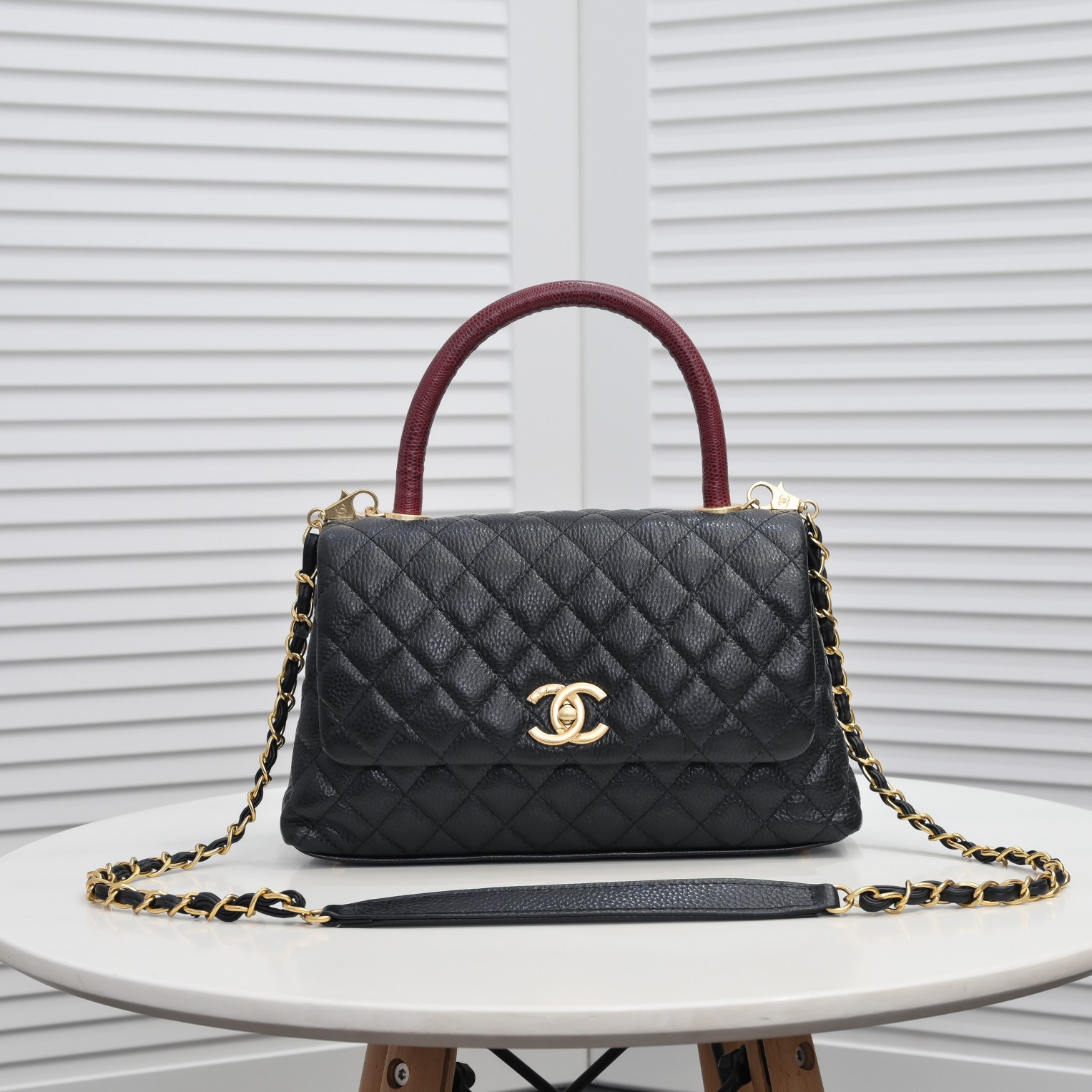 Chanel Stripe Gold Buckle Large Shoulder Bag Handbag