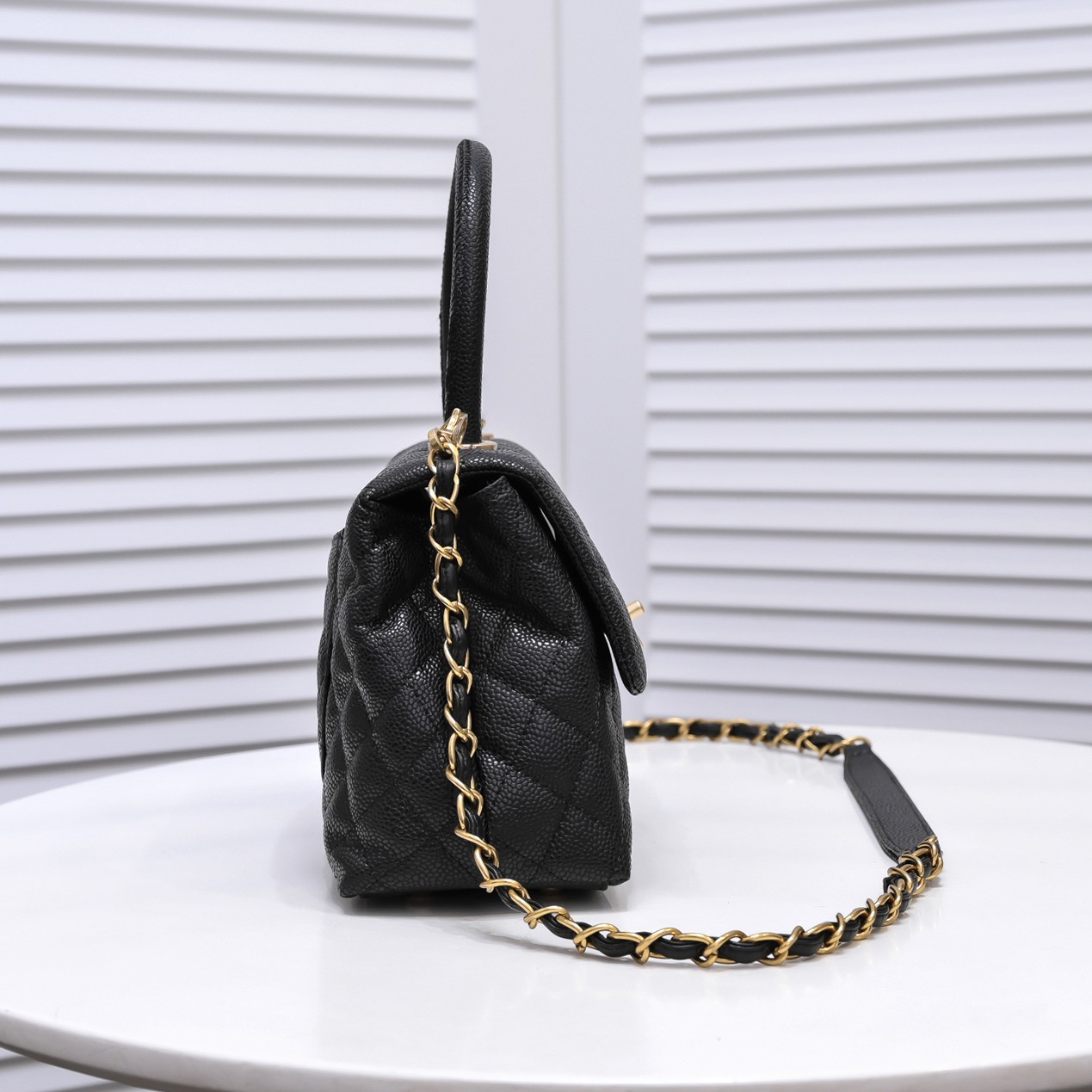 Chanel Stripe Gold Buckle Medium Shoulder Bag Handbag