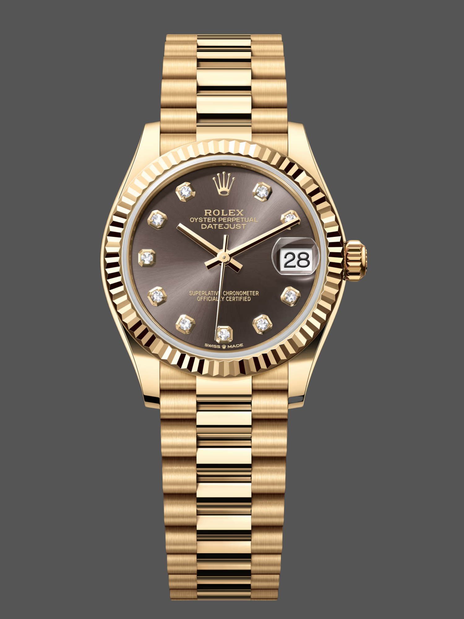 Rolex Datejust 31 Automatic 18k Yellow Gold Diamond Grey Dial m278278 0036 Ladies Watch