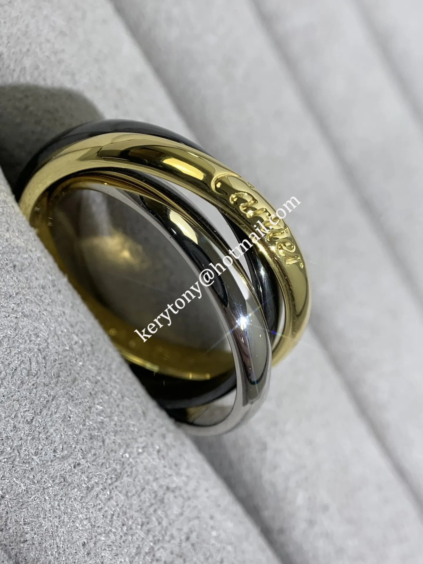 Replica Cartier Trinity Ring White Gold/Yellow Gold with Black Classic Ceramic For Womens Replica