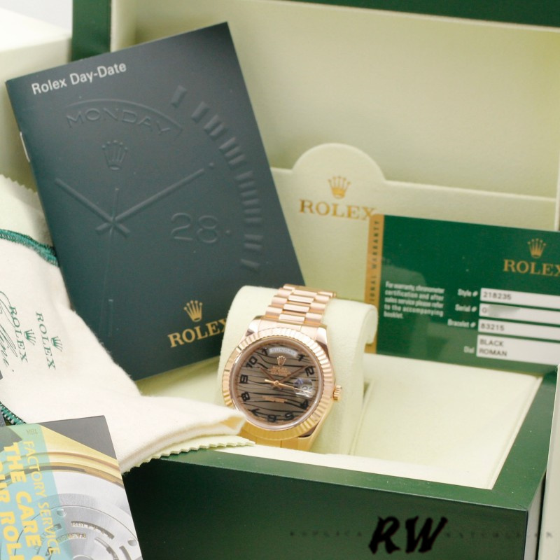 Rolex Day-Date 218235 Wave Bronze Dial Rose Gold 41MM Mens Replica Watch