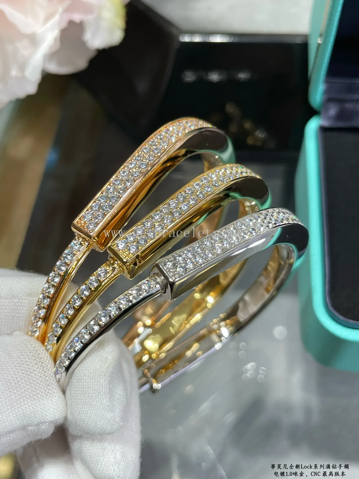 Tiffany Lock Bangle in White Gold/Rose Gold/Yellow Gold with Pave Diamond