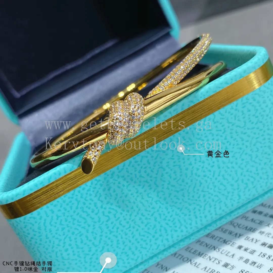 Tiffany Double Row Hinged Bangle in Rose Gold/Yellow Gold with Diamonds