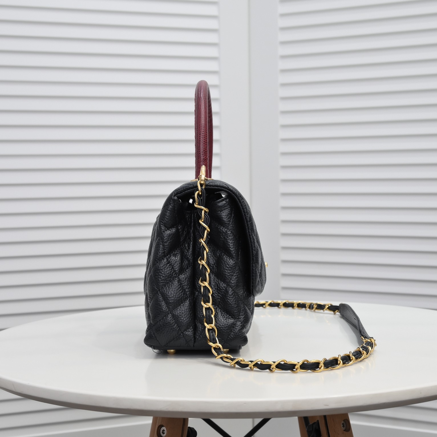 Chanel Stripe Gold Buckle Large Shoulder Bag Handbag