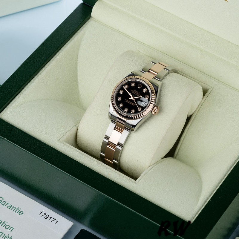 Rolex Datejust 179171 Diamond Black Dial Fluted Bezel 26MM Lady Replica Watch