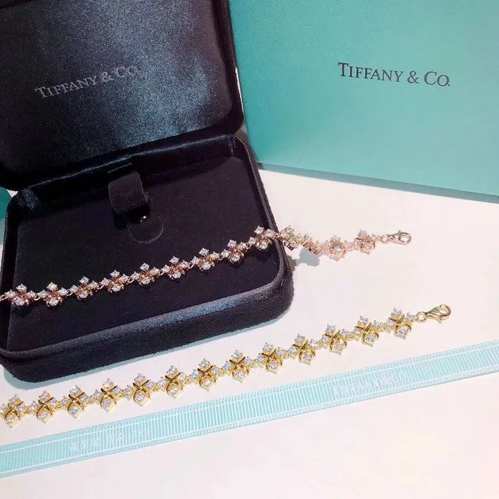 Tiffany Schlumberger Lynn Bracelet Pink/Yellow Gold Silver X Adornments Crystals Set Knockoff UK 12144245/19186482