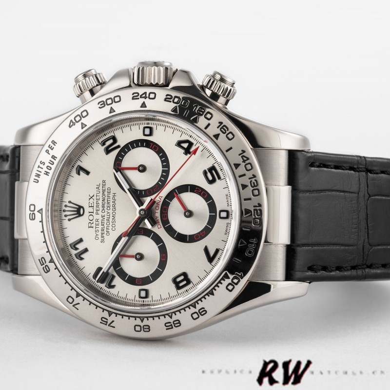 Rolex Daytona 116519 Black Alligator Leather strap silver Dial 40mm Mens Replica Watch