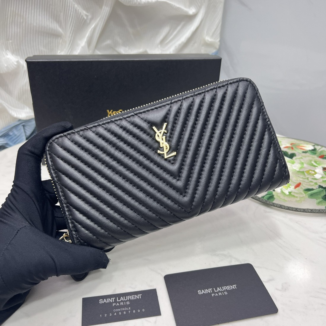 Saint Laurent YSL Caivar Zipper Long Wallet Purse(Replica)