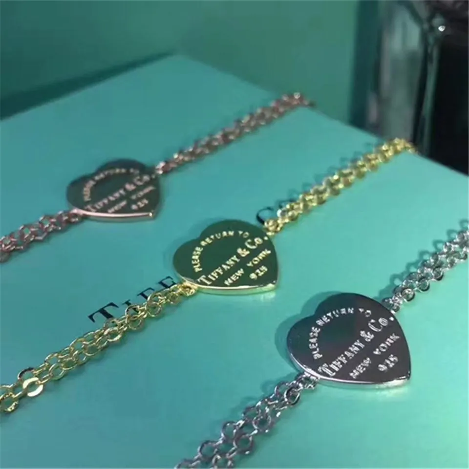 Return To Tiffany Dual Chain Heart Tag Bracelet Silver/Rose Gold/Yellow Gold Party Style Women Fine Jewelry Malaysia GRP06398
