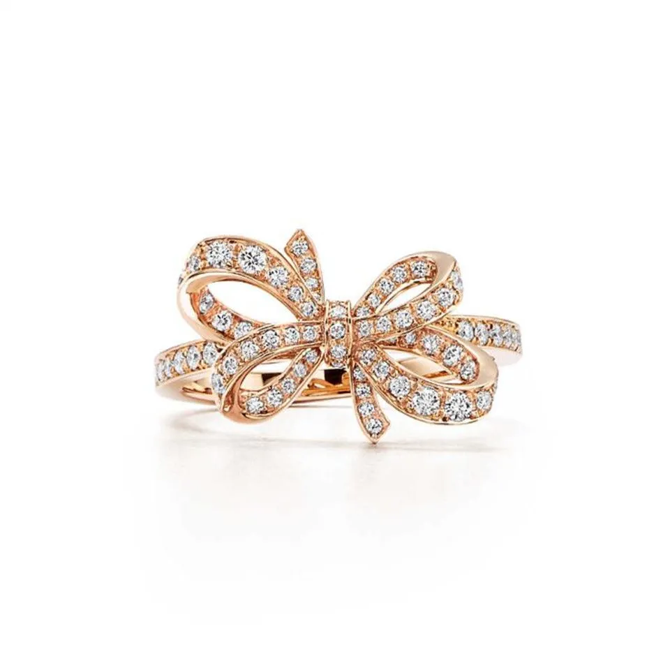 Tiffany Bow Copy Ribbon Ring Sterling Silver Diamonds Girls Gifts GRP09381/GRP09291